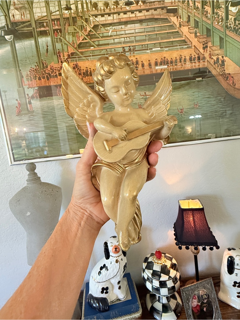 1960’s Gold and Cream Plaster Angel Cherub Wall Art Sculpture Plaque - Picture 4 of 15